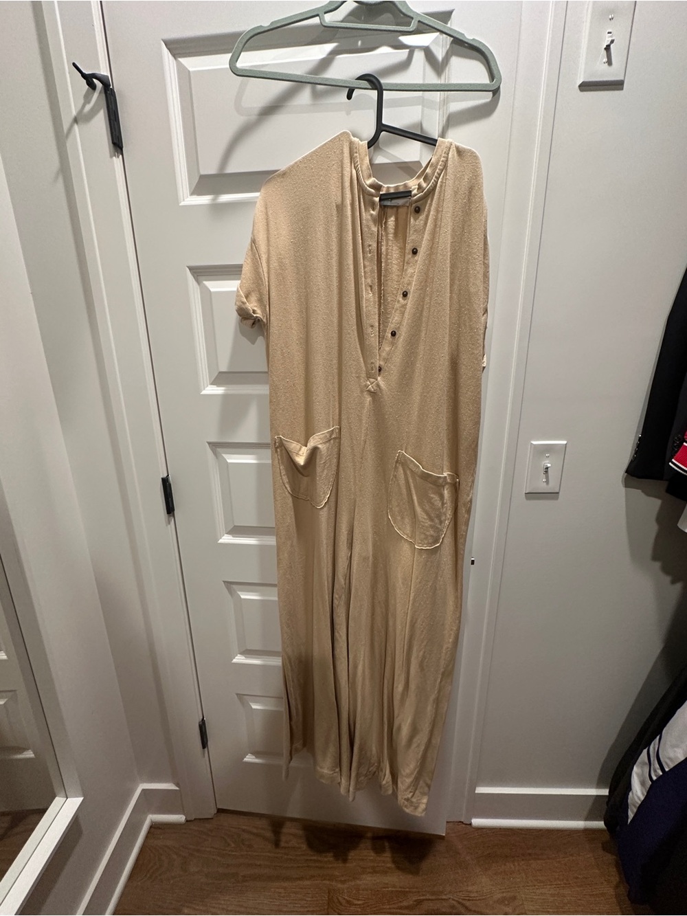 Free People Beach Relaxed Short-Sleeve Jumpsuit in Beige